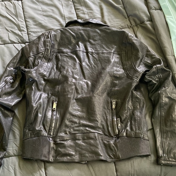 All Saints black leather jacket, slim fit, size large - Picture 4 of 16